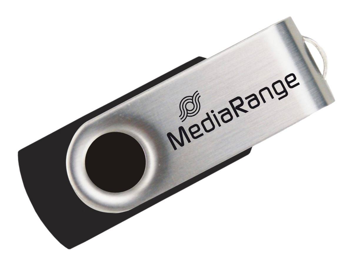 Silberner und schwarzer USB-Stick mit „MediaRange