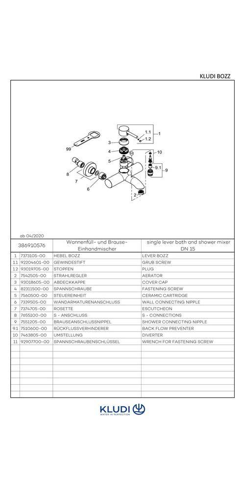Kludi Waf. u Brause-Einhandmischer BOZZ DN 15 chr