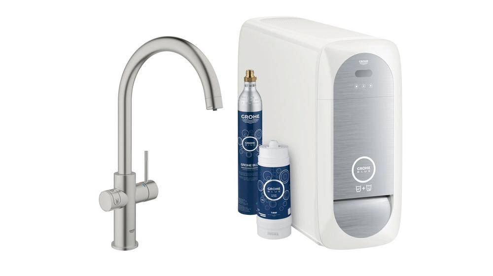 GROHE Starter-Kit BLUE HOME Starter-Kit, C-Auslauf supersteel