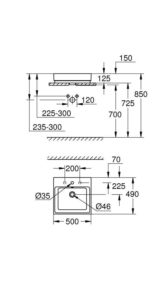 GROHE Aufsatzwaschtisch CUBE KERAMIK 1 HL m ÜL 500x490mm
