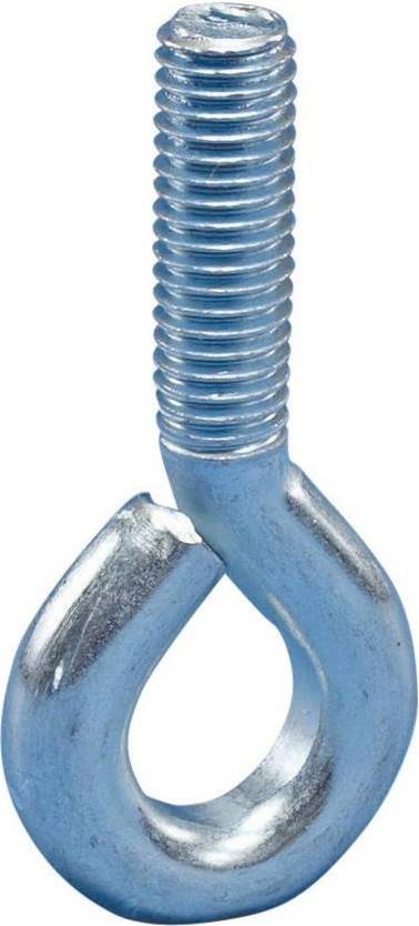 Nahaufnahme eines blauen, metallischen Hakens mit Ringschraube.