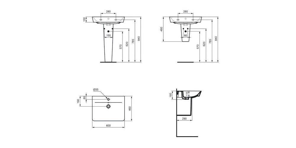 Ideal Standard IDS Waschtisch CONNECT AIR Cube 600x460x160mm weiß