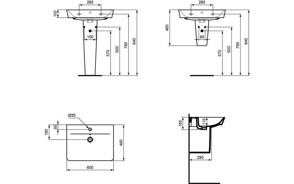 Ideal Standard IDS Waschtisch CONNECT AIR Cube 600x460x160mm weiß