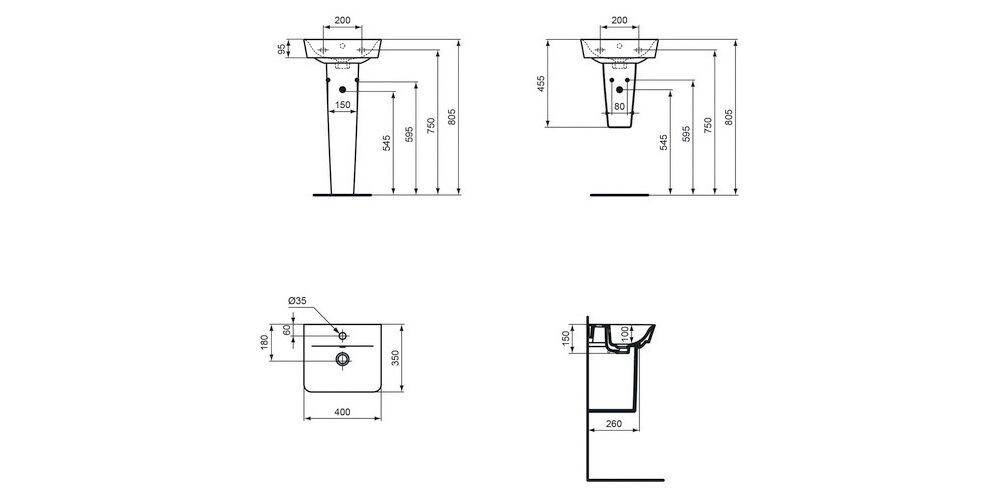 Ideal Standard IDS Handwaschbecken CONNECT AIR Cube 400x350x150mm weiß