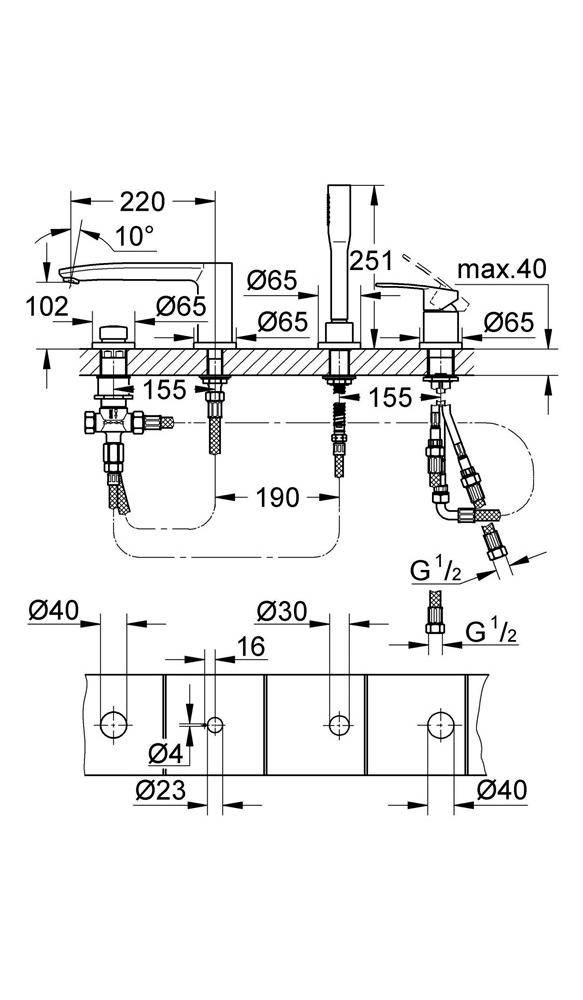 GROHE 4-Loch-Einhand-Wannenkombination EUROSTYLE COSMOPOLITAN chr