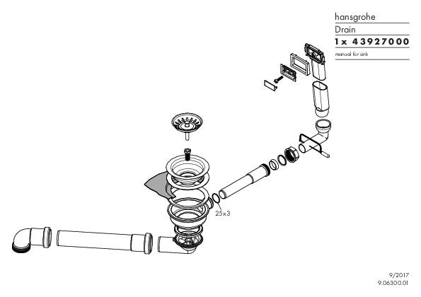 hansgrohe HG Manuelle Ab-/Überlaufgarnitur D16-10, für Einzelbecken