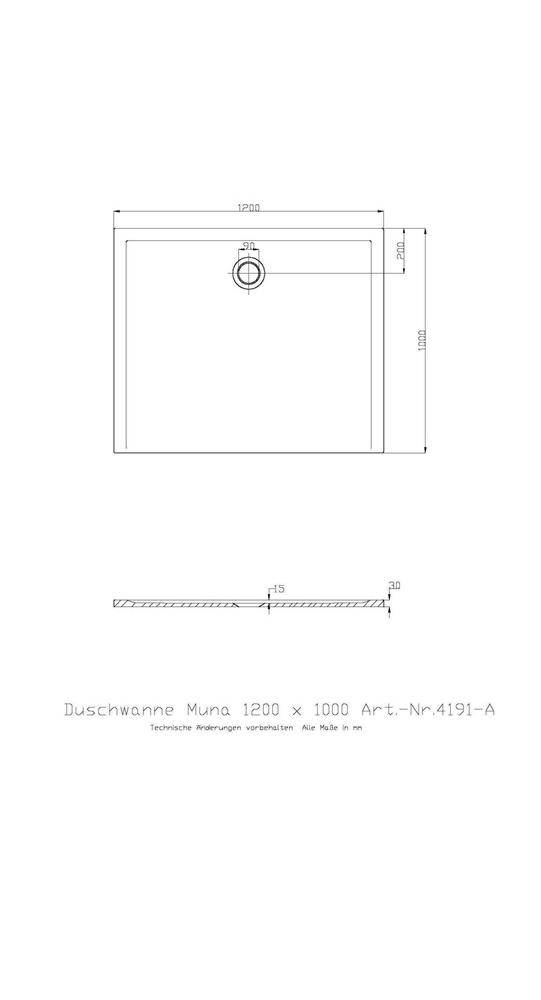 HOESCH Mineralguss-Duschwanne MUNA 1200x1000x30mm weiß 1200 x 1000 x
