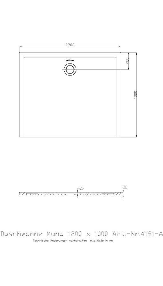 HOESCH Mineralguss-Duschwanne MUNA 1200x1000x30mm weiß 1200 x 1000 x
