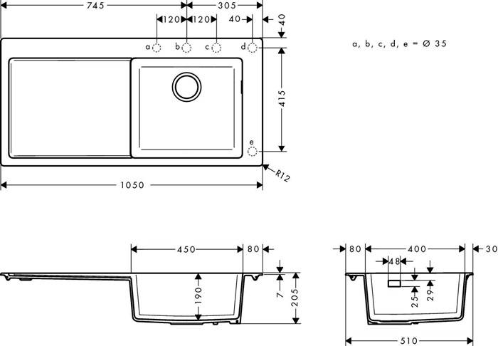 hansgrohe HG Einbauspüle 450 m Abtr. links S514-F450 Graphitschwarz
