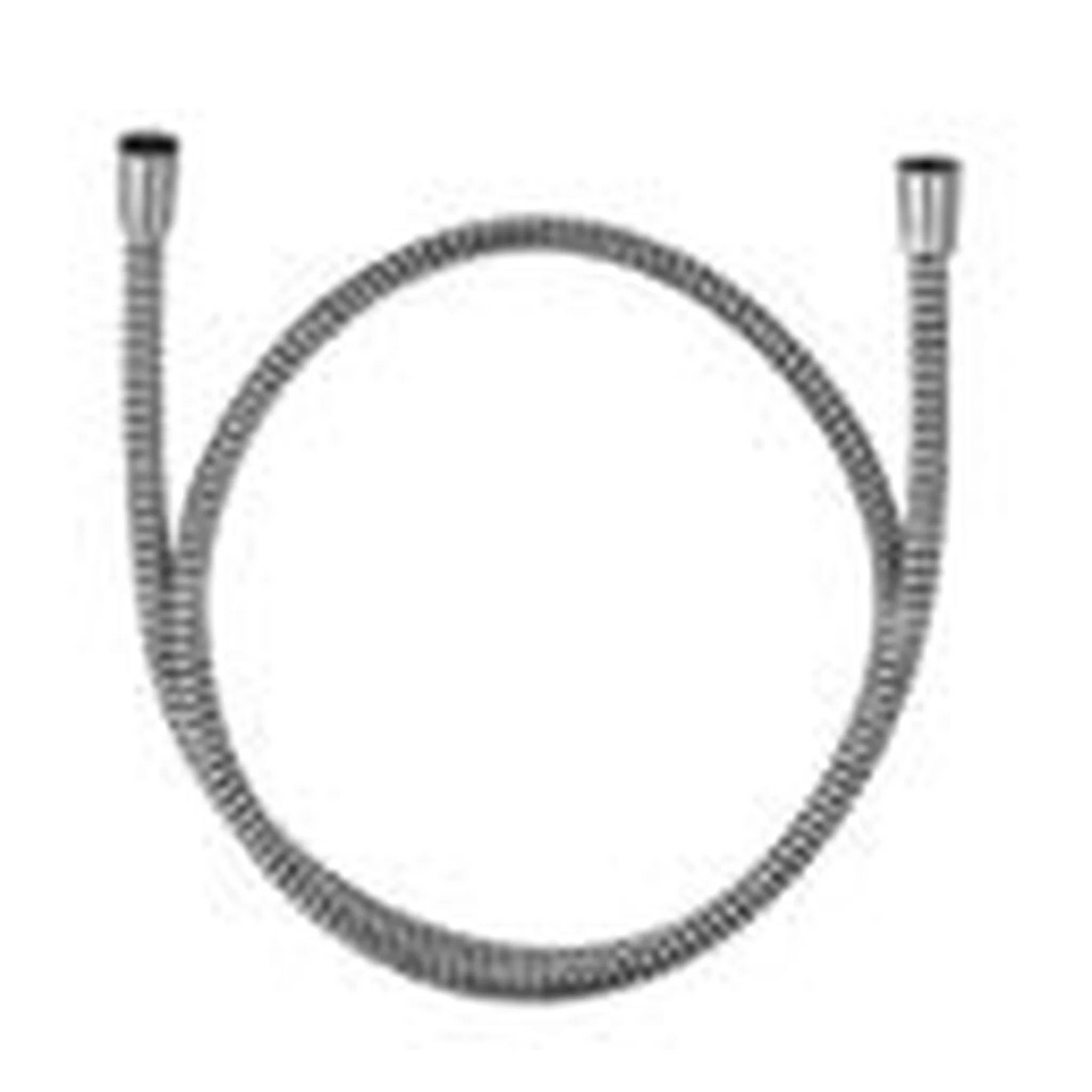Aufgerollter flexibler Schlauch oder Kabel mit Steckverbindern an beiden Enden, die auf weißem Hintergrund eine U-förmige Schleife bilden.