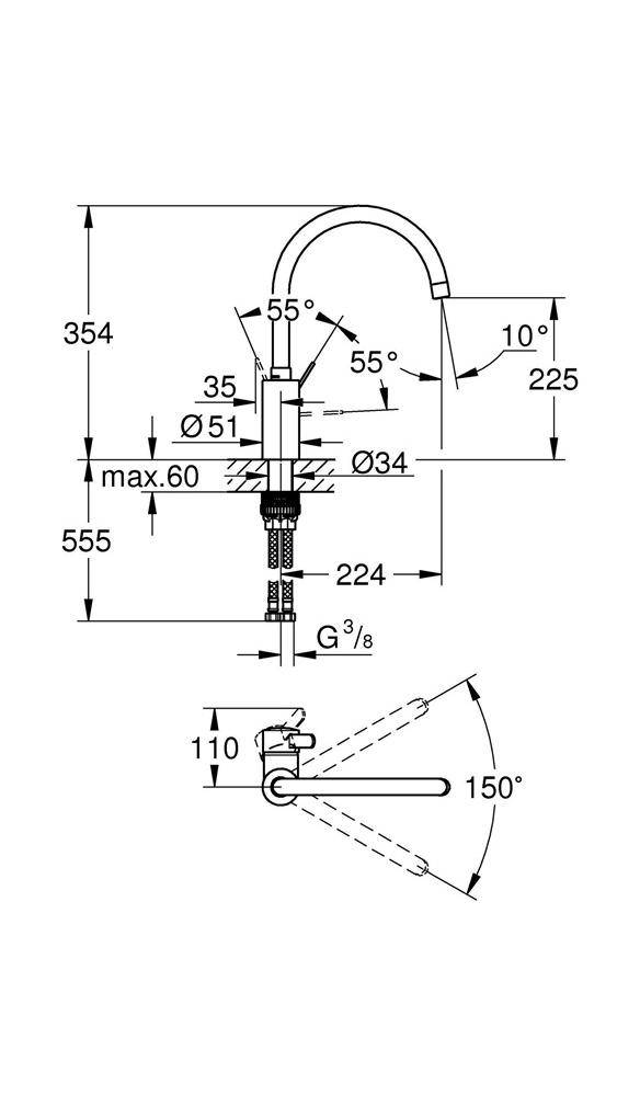 GROHE EH-Spültischbatterie EUROSMART C 1/2" ho Ala chr