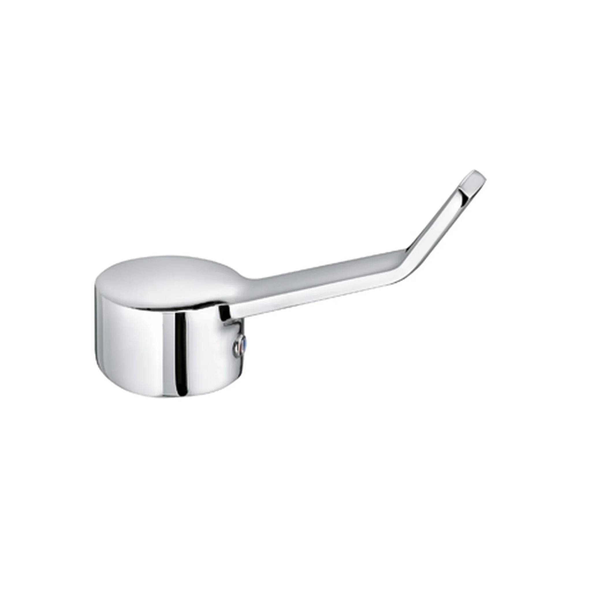 Chrom-Hebel-Wasserhahn-Griff auf weißem Hintergrund.