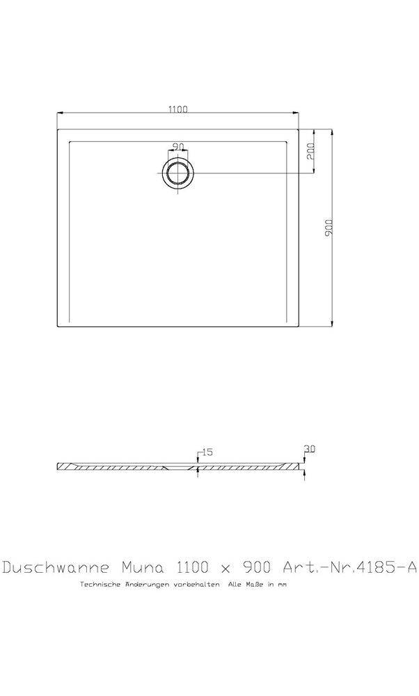 HOESCH Mineralguss-Duschwanne MUNA 1100x900x30mm weiß 1100 x 900 x 30