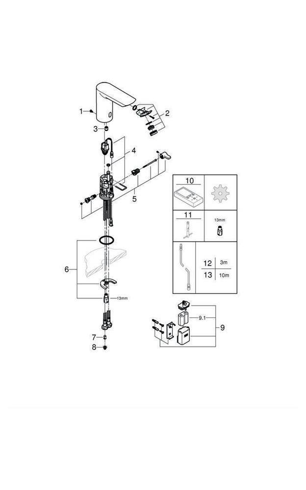 GROHE Infrarot-Elektronik BAU CE 1/2Zoll m Mischung 6 V Batt chr