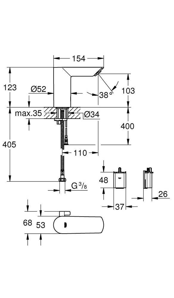 GROHE Infrarot-Elektronik BAU CE 1/2Zoll m Mischung 6 V Batt chr