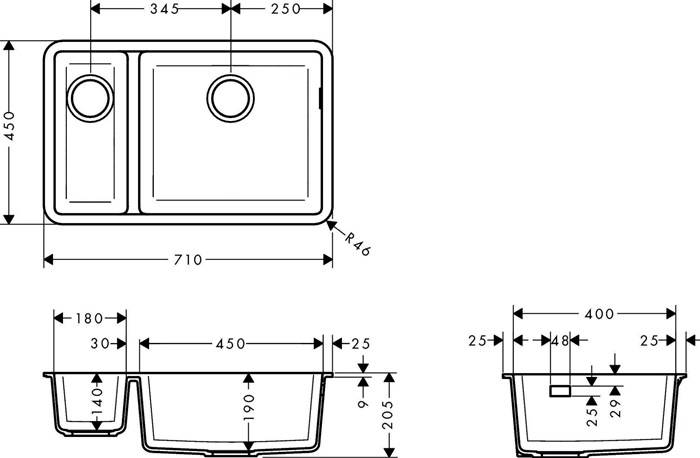 hansgrohe HG Unterbauspüle 180/450 S510-U635 graphitschwarz