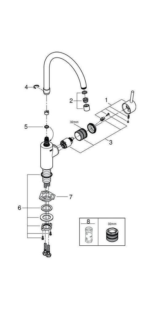 GROHE Einhand-Spültischbatterie CONCETTO 1/2Zoll ho Ala chr Mousseur
