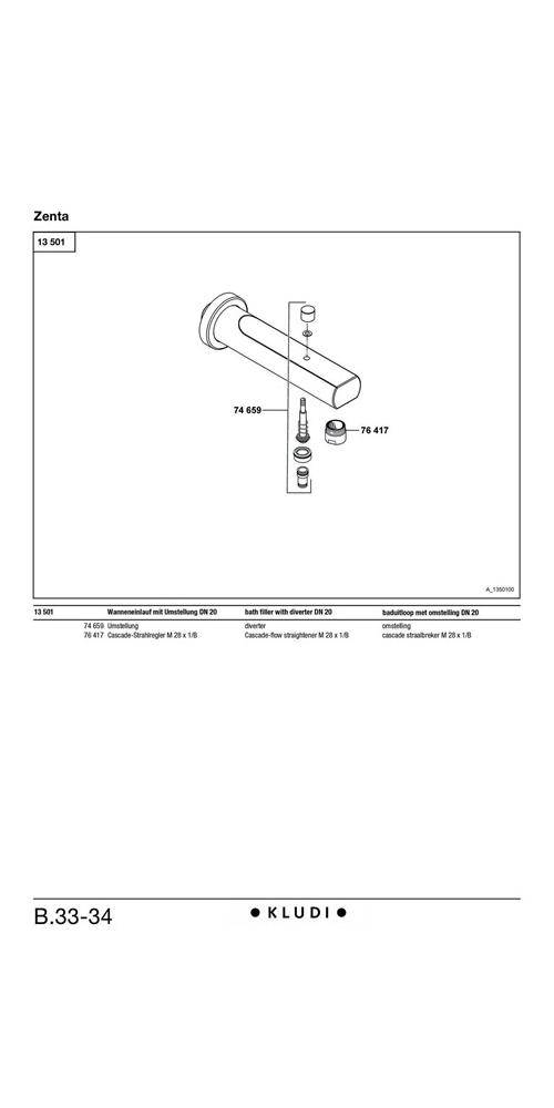 Kludi Wanneneinlauf ZENTA DN 20, mit Umstellung chrom