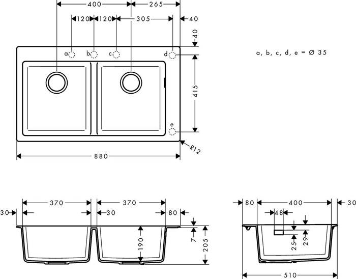 hansgrohe HG Einbauspüle 370/370 S510-F770 steingrau