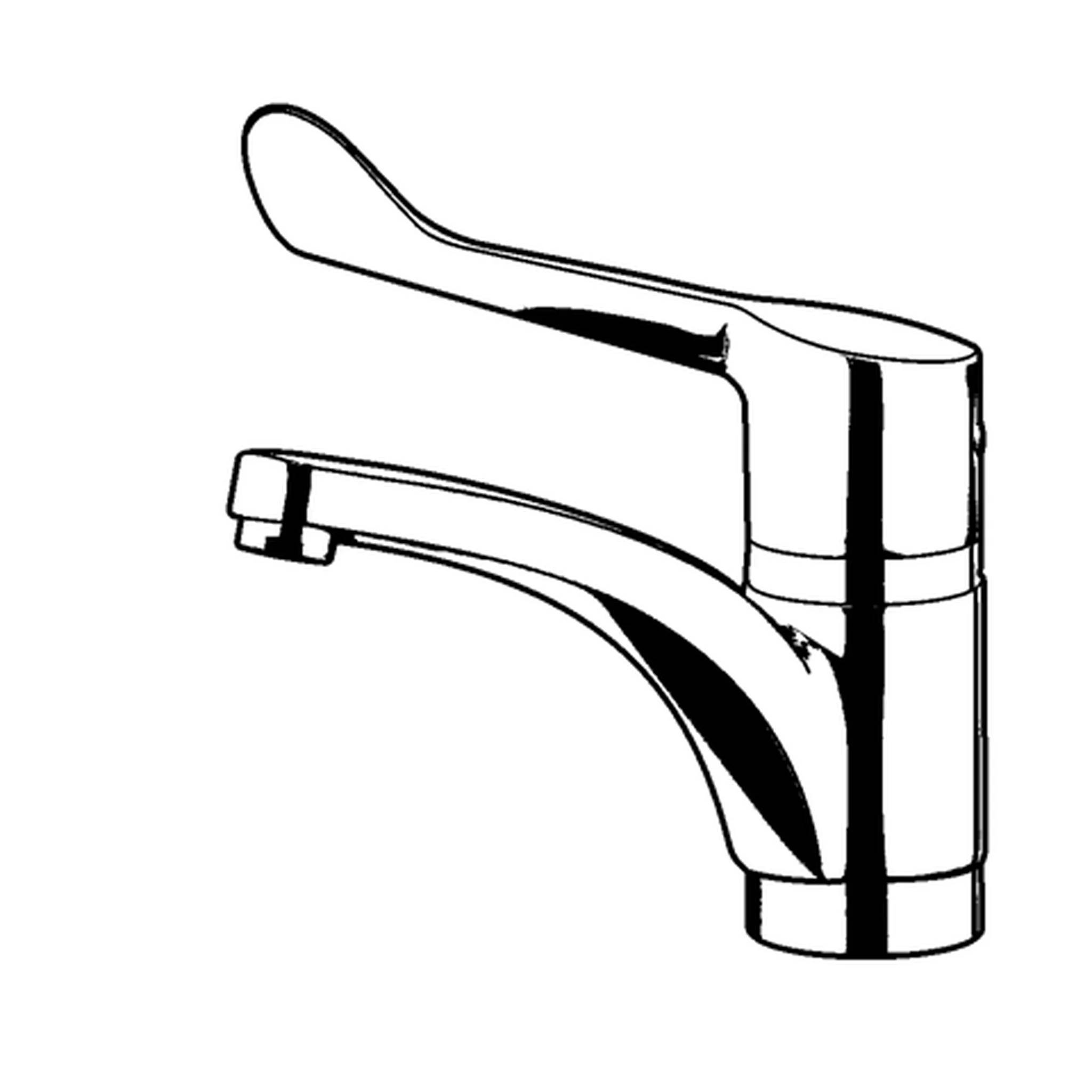 Schwarz-Weiß-Illustration eines einhebel-Wasserhahns oder einer einhebel-Armatur auf einfachem Hintergrund.