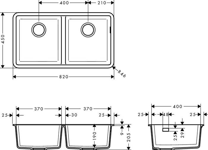 hansgrohe HG Unterbauspüle 370/370 S510-U770 betongrau