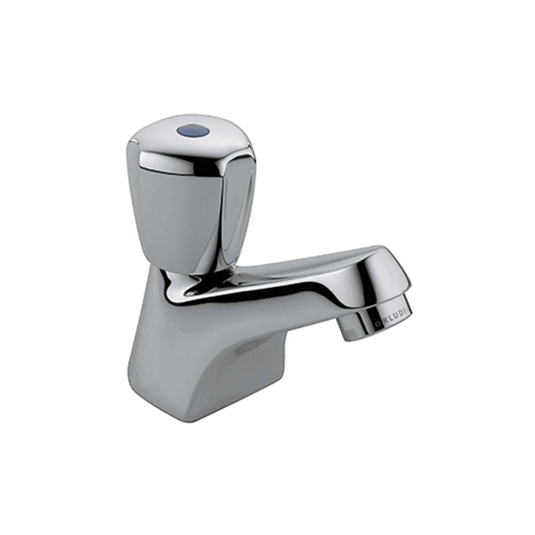 Automatischer Wasserhahn mit Sensor in Chromausführung mit einem einzelnen Hebel und gebogenem Auslauf auf weißem Hintergrund.
