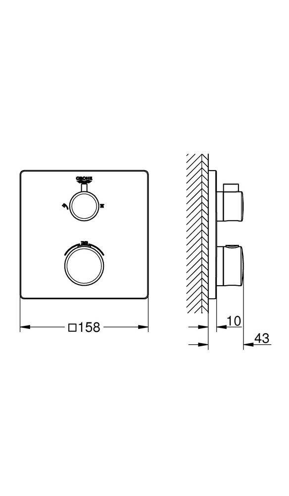 GROHE Thermostat-Brausebatterie GROHTHERM eckig m 2-Wege-Umstellung