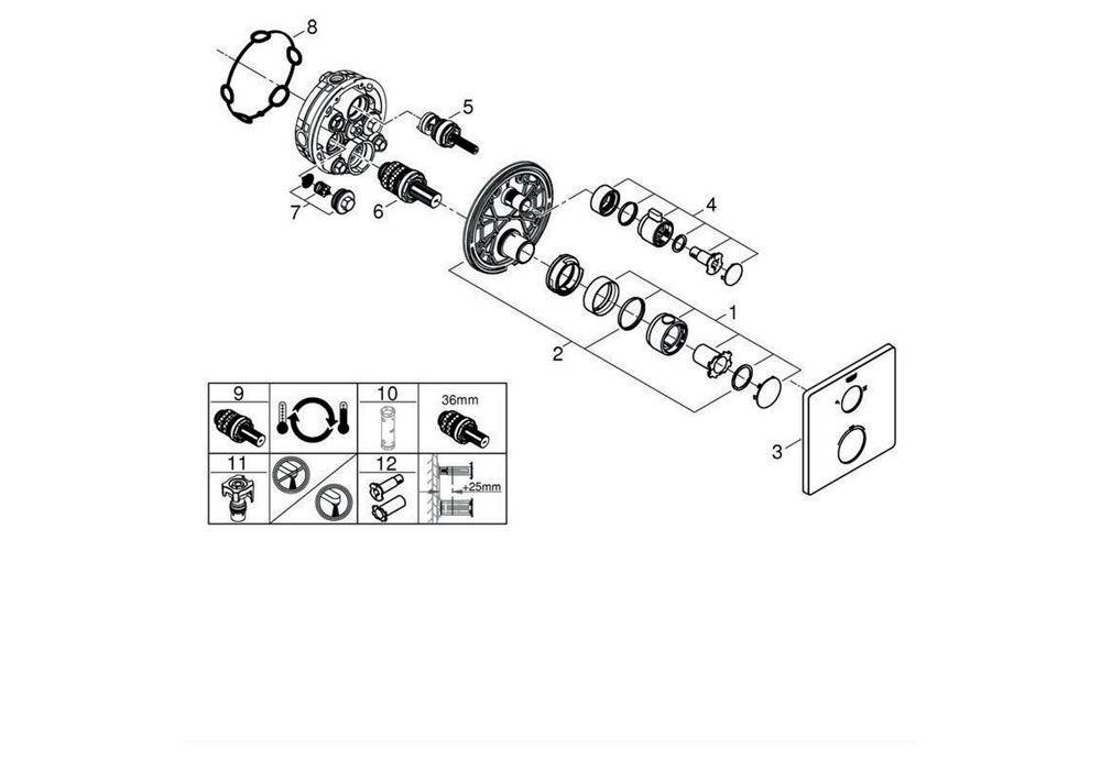 GROHE Thermostat-Brausebatterie GROHTHERM eckig m 2-Wege-Umstellung