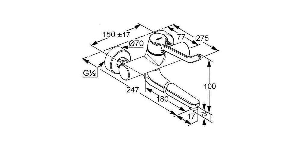 Kludi Wand-Einhandmischer PROVITA DN 15 Ausladung 247mm S-Anschlüsse
