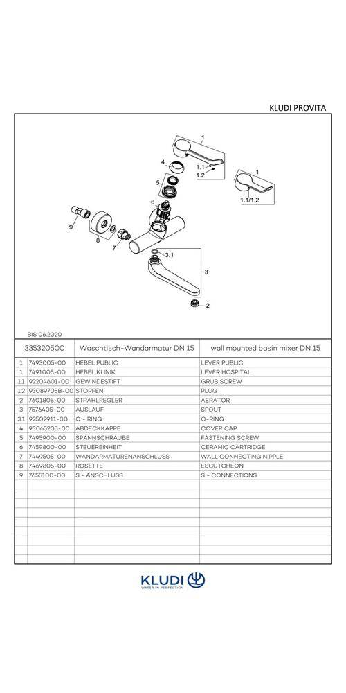 Kludi Wand-Einhandmischer PROVITA DN 15 Ausladung 247mm S-Anschlüsse