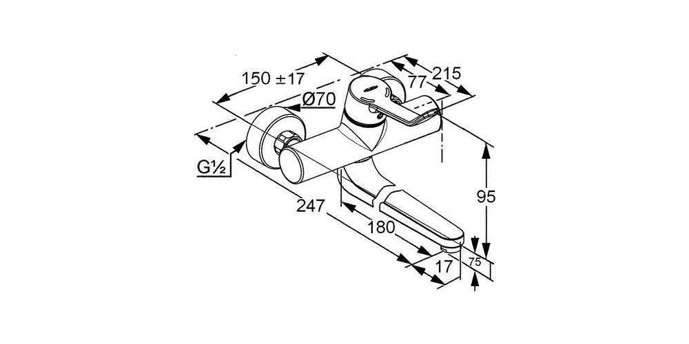 Kludi Wand-Einhandmischer PROVITA DN 15 Ausladung 247mm S-Anschlüsse