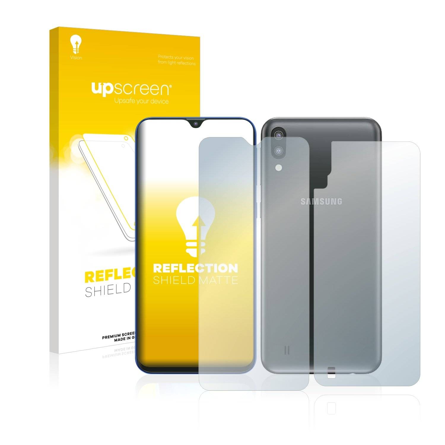 upscreen Reflectio Shiel Matt Premiu Displayschutzfoli fü Samsun Galax A1 (Vorde  Rückseite)