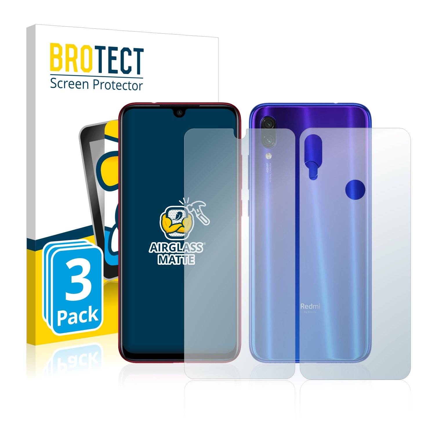 3 BROTECT AirGlass Matt Panzerglasfoli fü Xiaom Redm Not 7 (Vorde  Rückseite)
