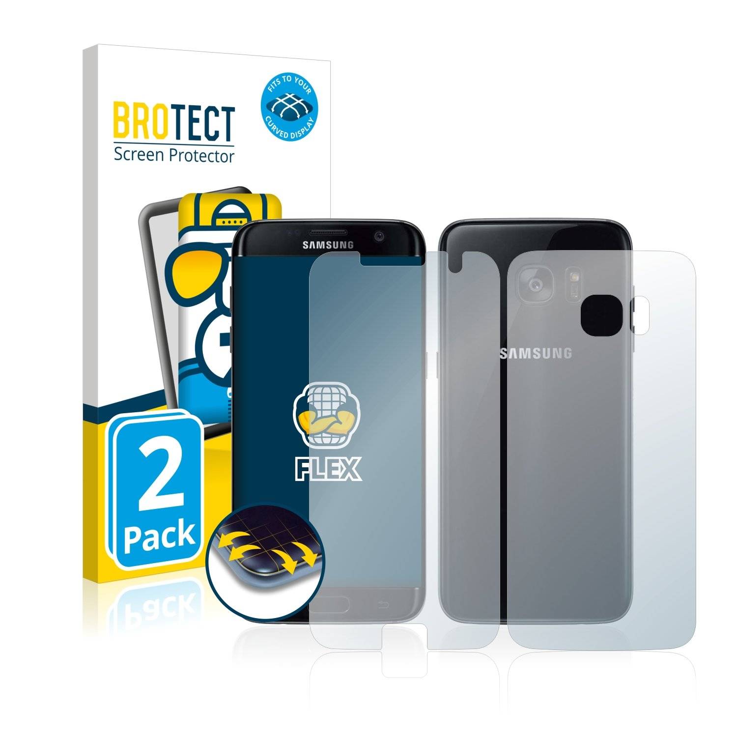 2 BROTECT Fle Full-Cove Displayschutzfoli fü Samsun Galax S Edg (Vorde  Rückseite)