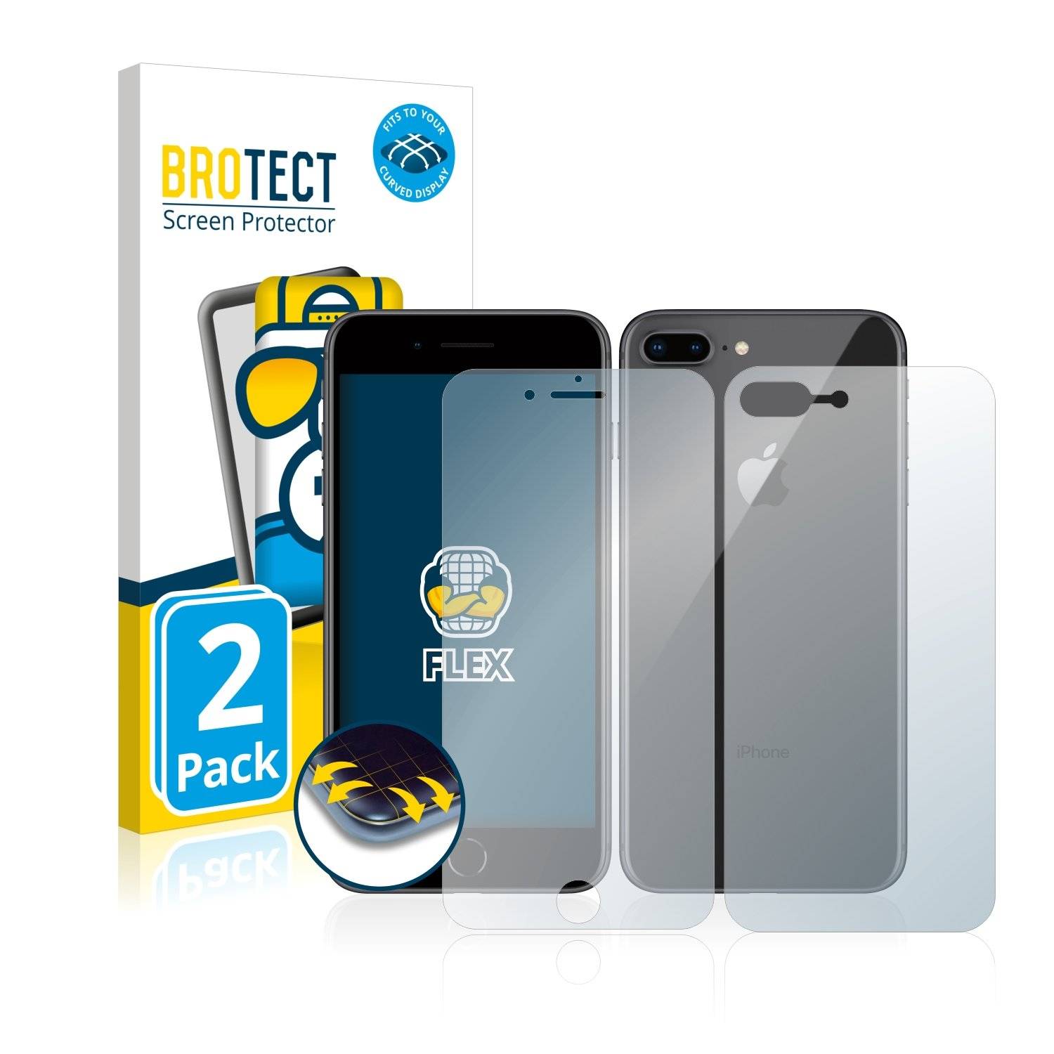 2 BROTECT Fle Full-Cove Displayschutzfoli fü Appl iPhon  Plu (Vorde  Rückseite)