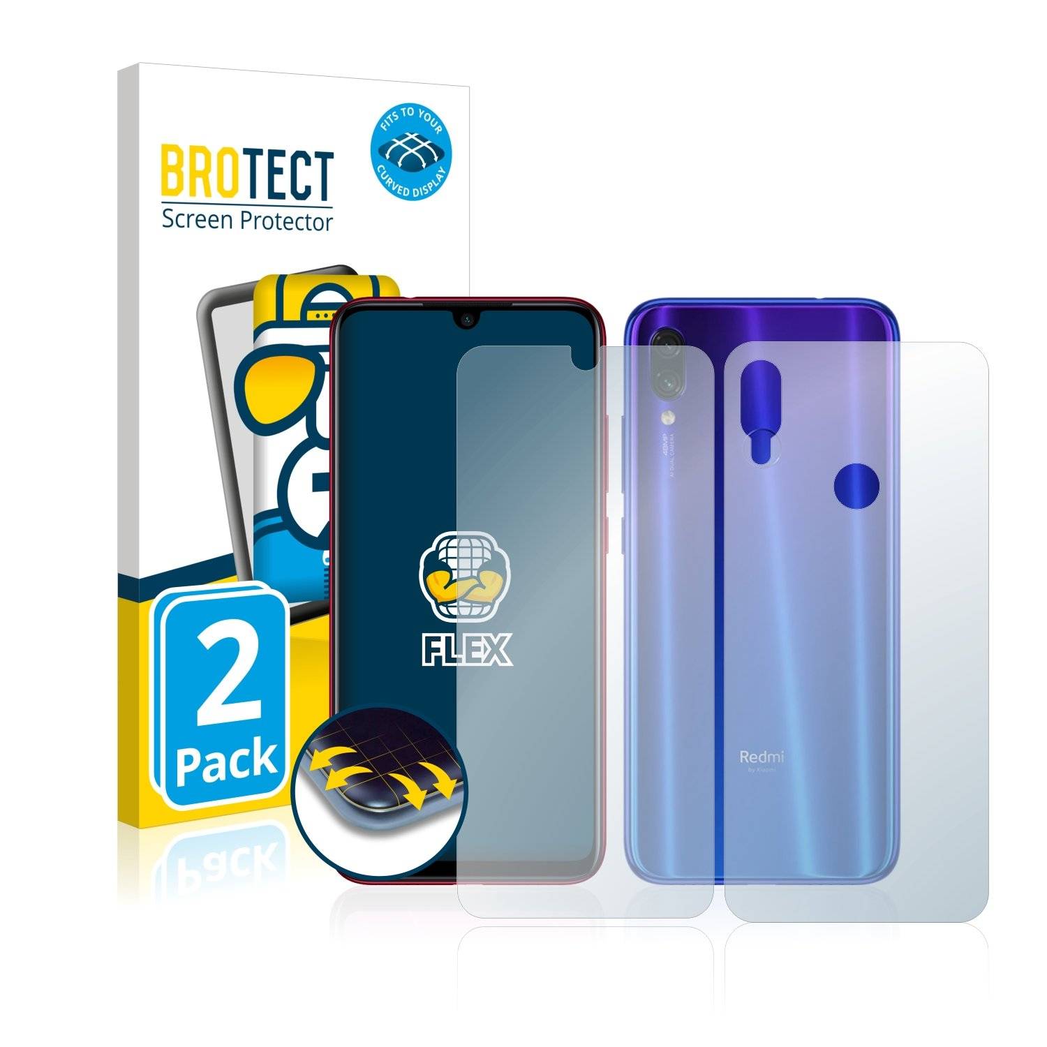 2 BROTECT Fle Full-Cove Displayschutzfoli fü Xiaom Redm Not 7 (Vorde  Rückseite)