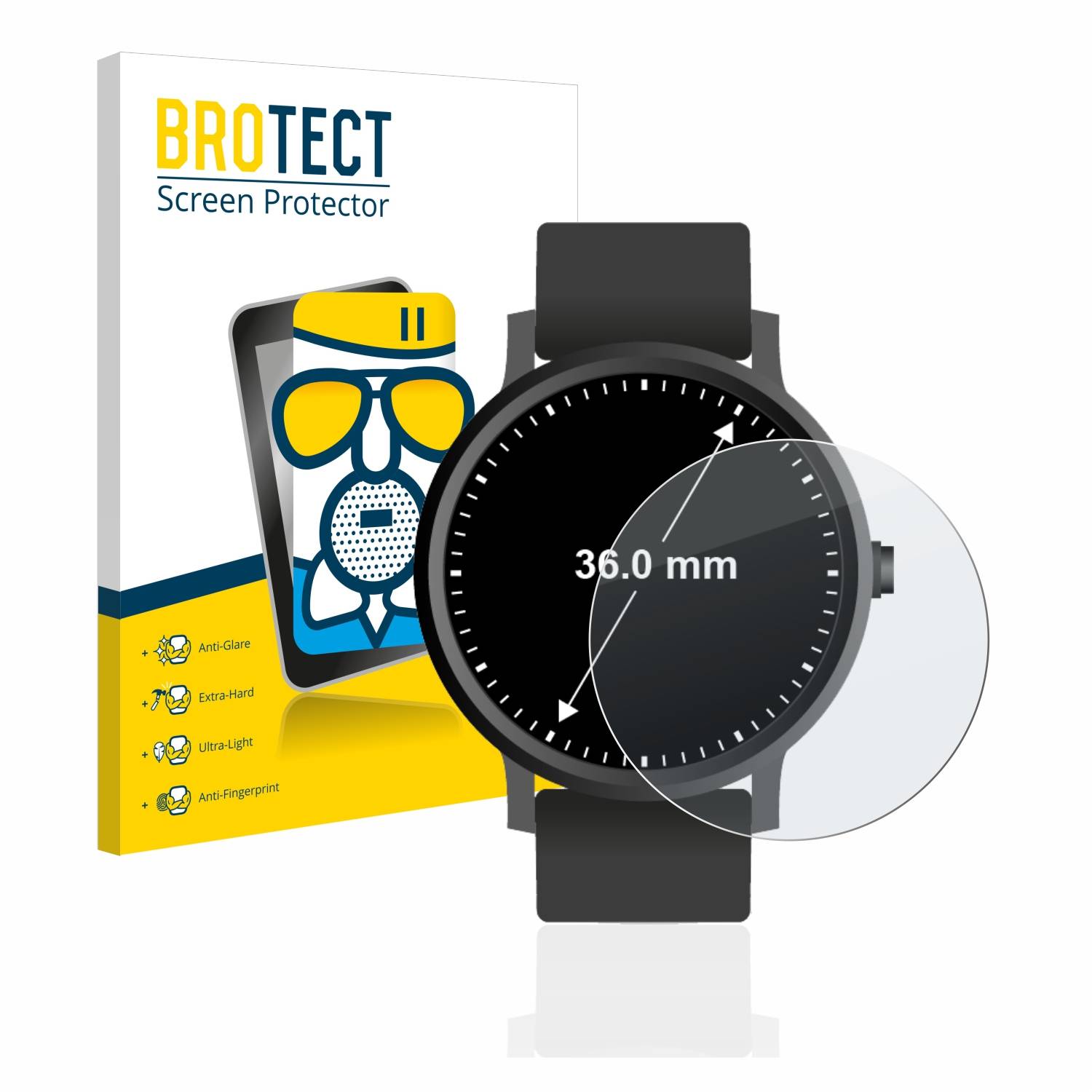BROTECT AirGlass Matt Glas Panzer Folie für Armbanduhren (Kreisrund, ø: 36 mm)