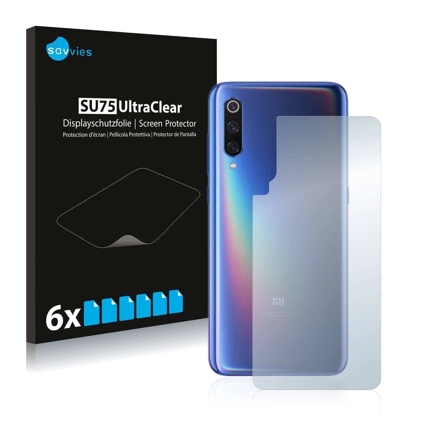 6x Savvies® SU75 Displayschutzfolie für Xiaomi Mi 9 (Rückseite)