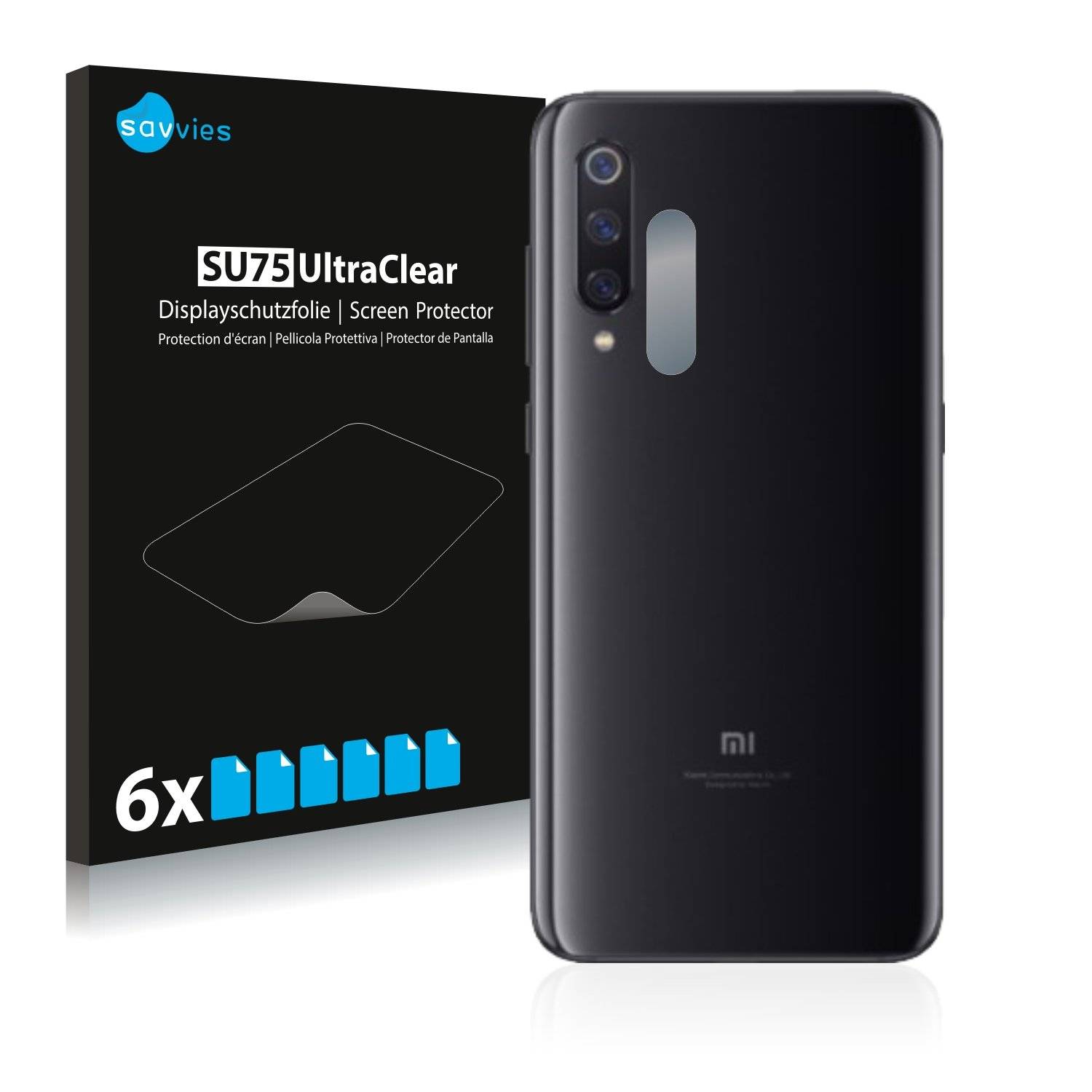 6x Savvies® SU75 Displayschutzfolie für Xiaomi Mi 9 (Kamera auf der Rückseite)