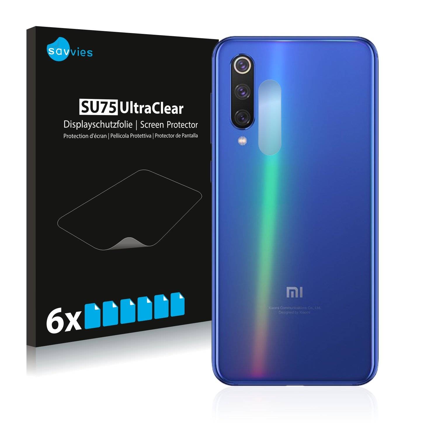 6x Savvies® SU75 Displayschutzfolie für Xiaomi Mi 9 SE (Kamera auf der Rückseite)