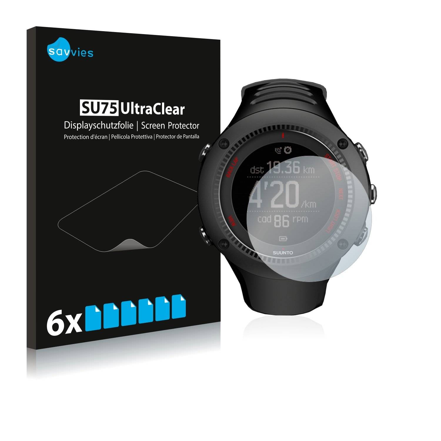 6x Savvies® SU75 Displayschutzfolie für Suunto Ambit3 Multisport