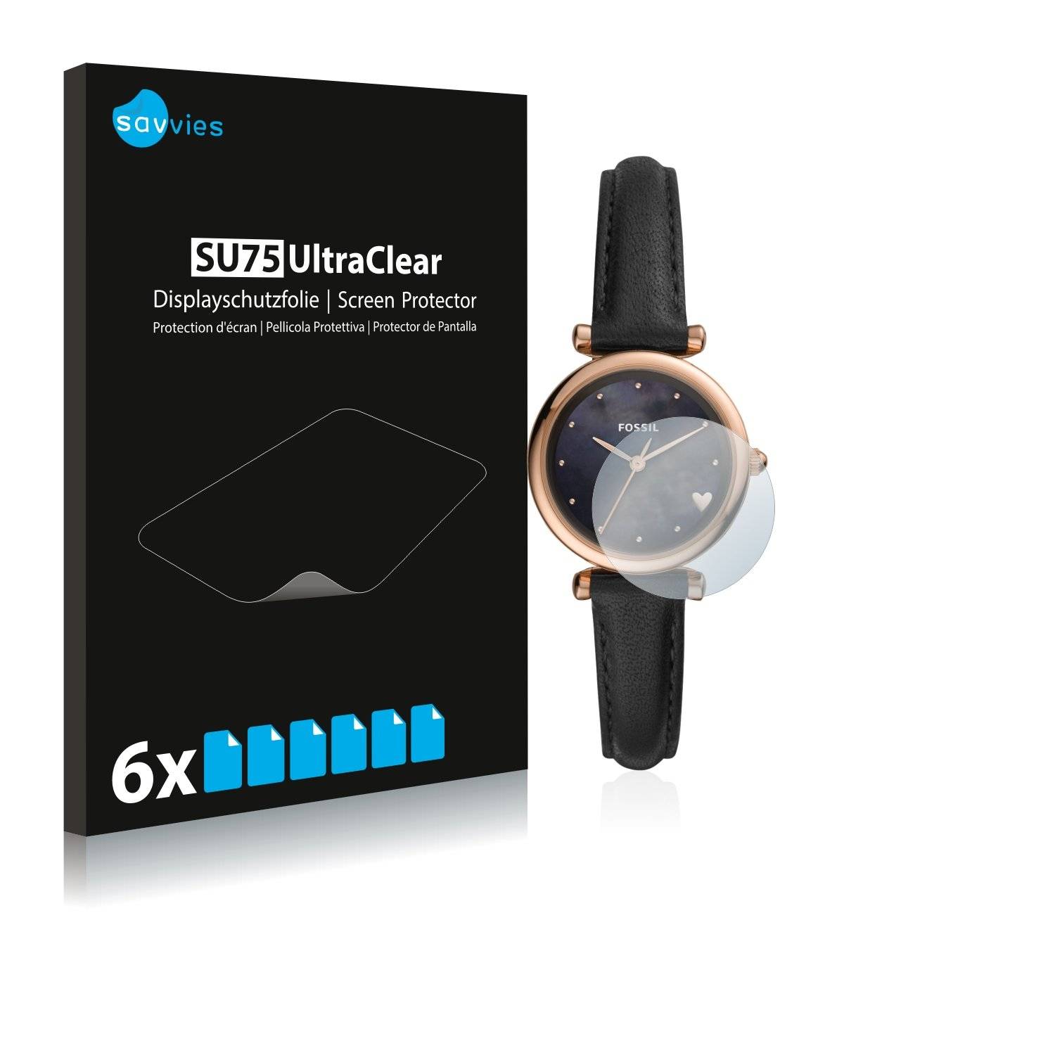 6x Savvies® SU75 Displayschutzfolie für Fossil Carlie Mini