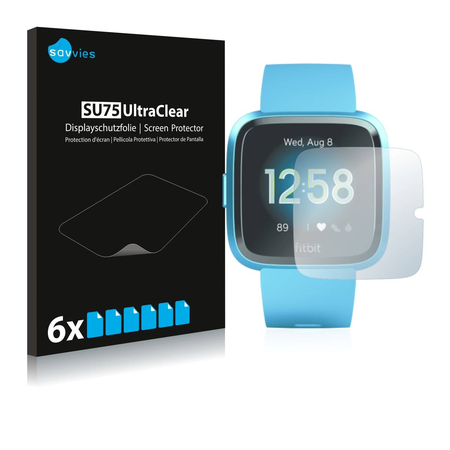 6x Savvies® SU75 Displayschutzfolie für Fitbit Versa Lite Edition