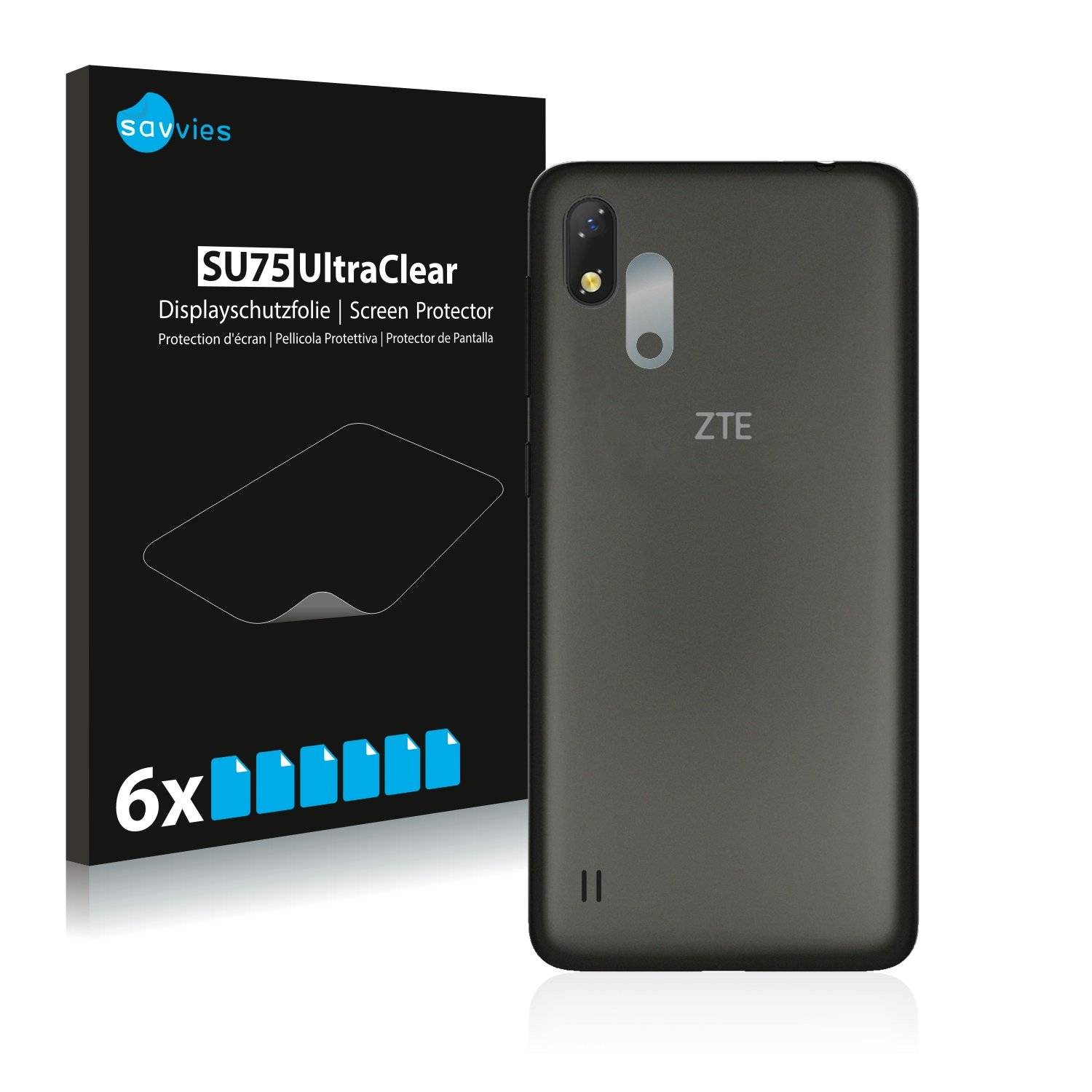 6x Savvies® SU75 Displayschutzfolie für ZTE Blade A530 (Kamera auf der Rückseite)
