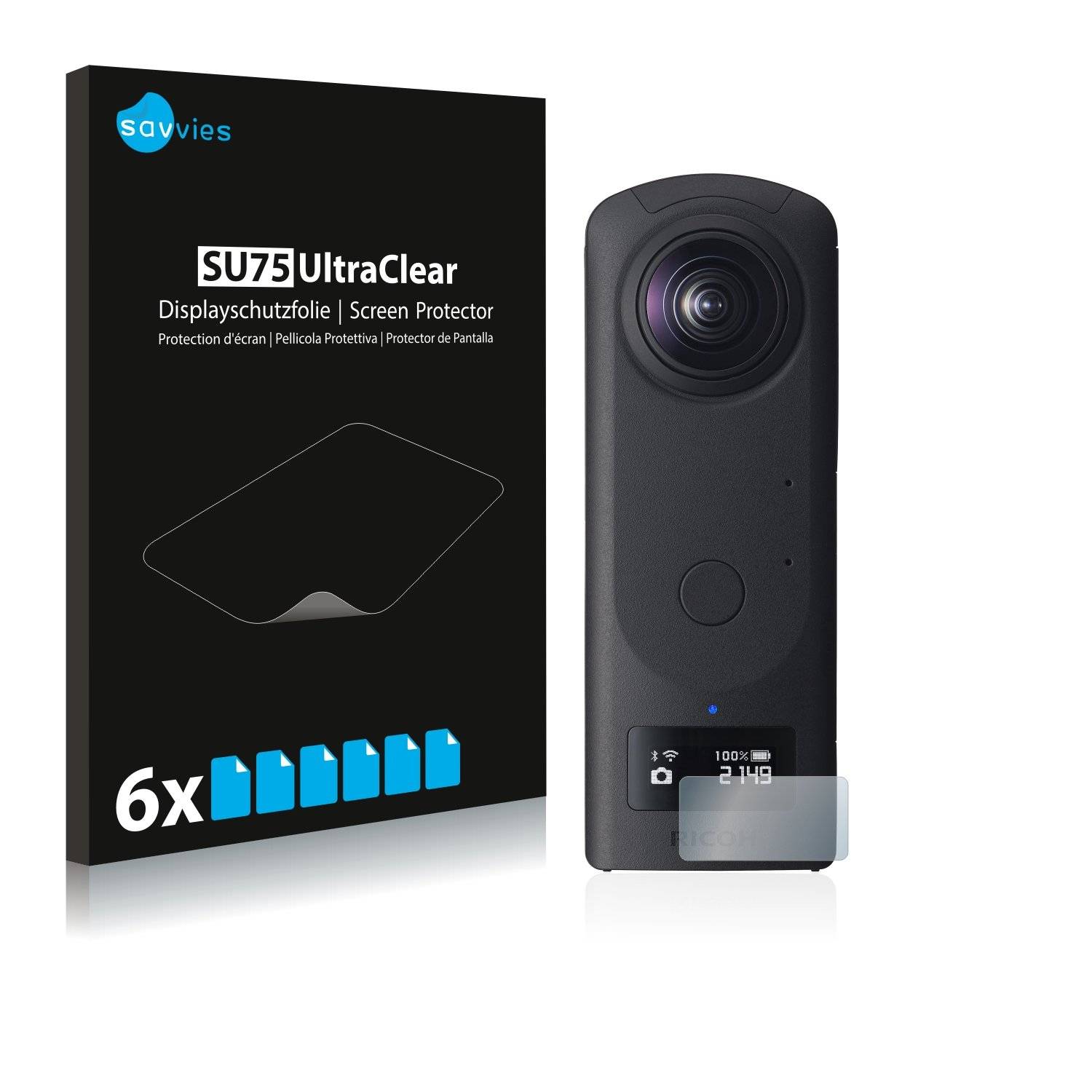 6x Savvies® SU75 Displayschutzfolie für Ricoh Theta Z1
