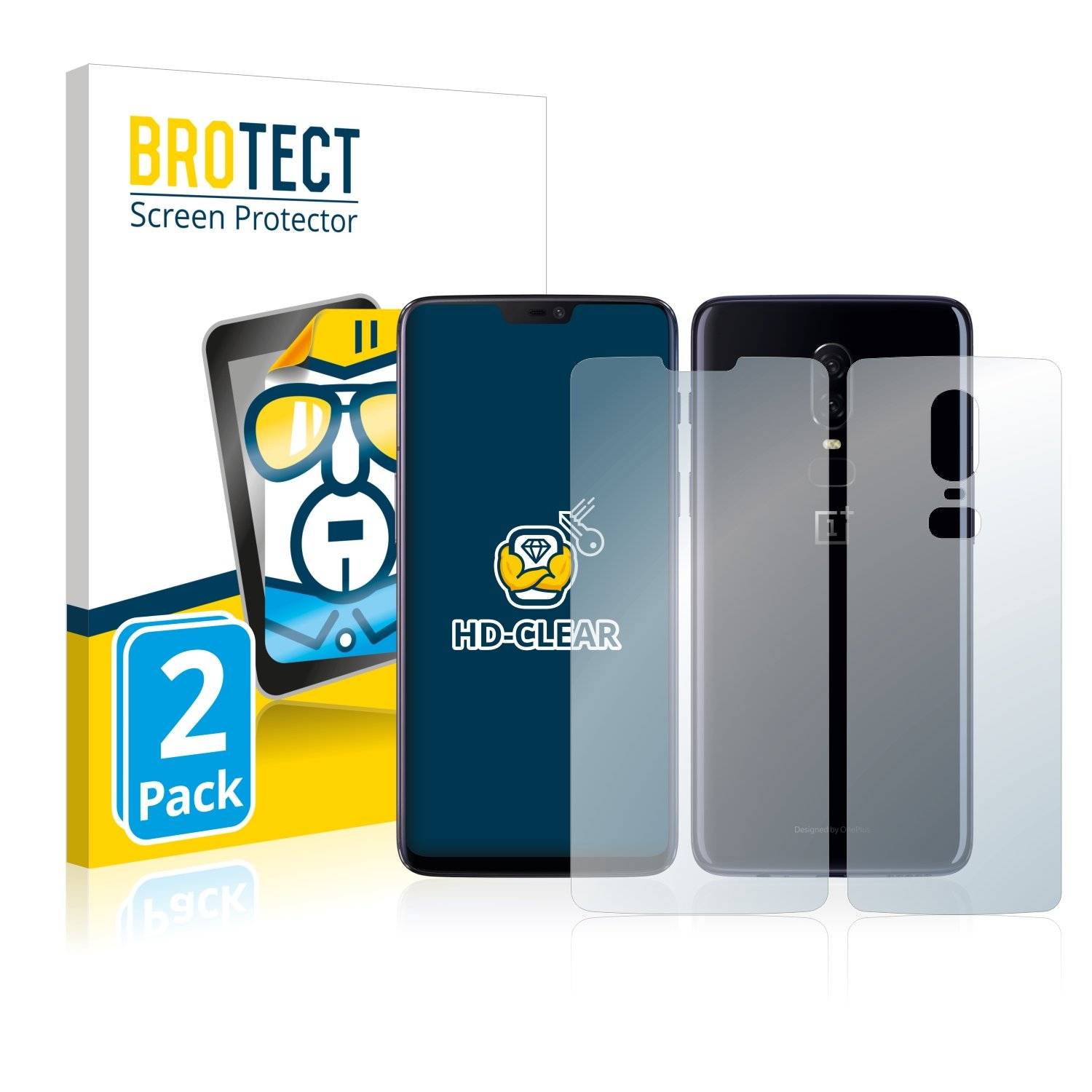 2x BROTECT® HD-Clear Displayschutzfolie für OnePlus 6 (Vorder + Rückseite)