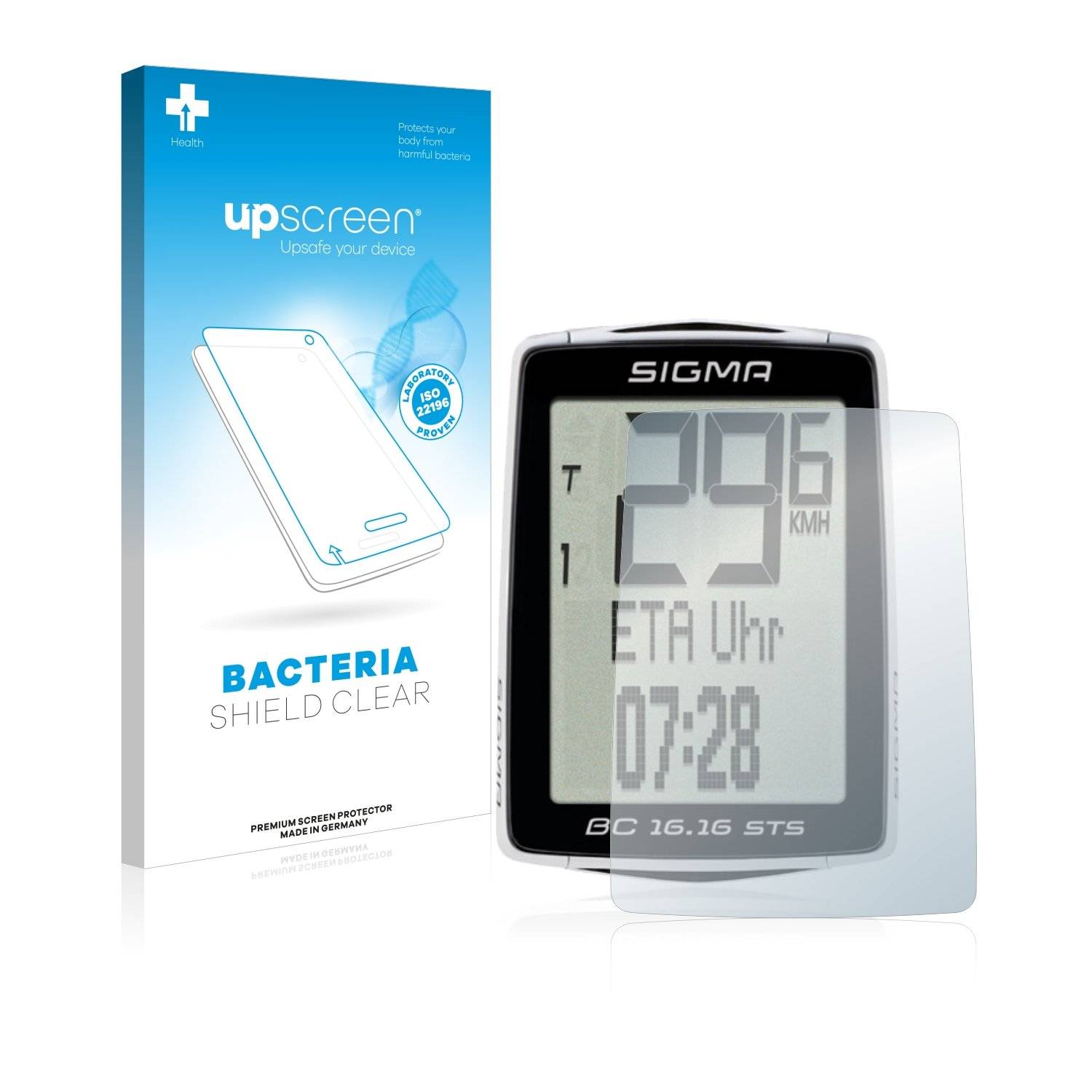 upscreen® Bacteria Shield Clear Displayschutzfolie Anti-Bakteriell Premium für Sigma BC 16.16 STS