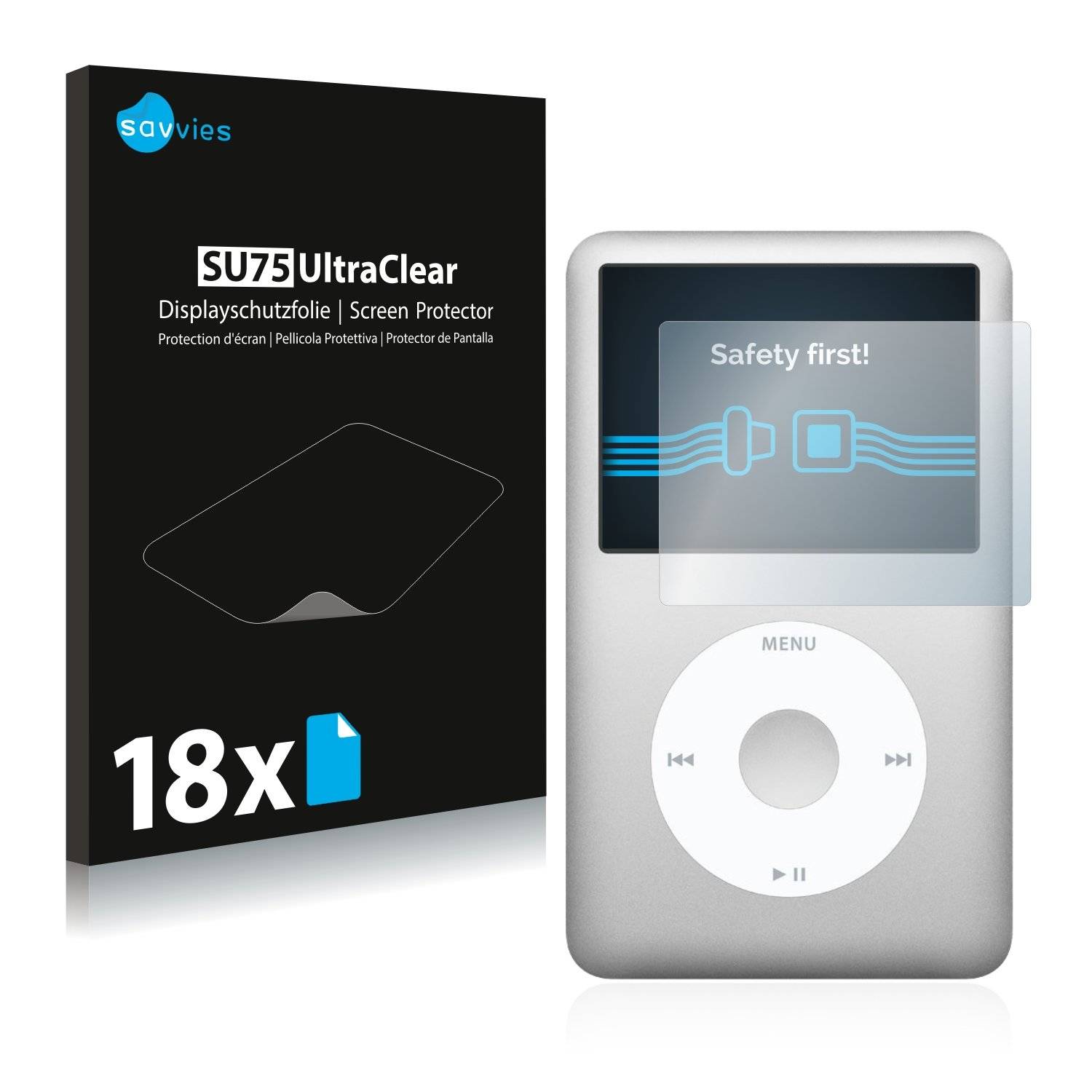 18x Savvies® SU75 Displayschutzfolie für Apple iPod classic 160 GB 7. Generation