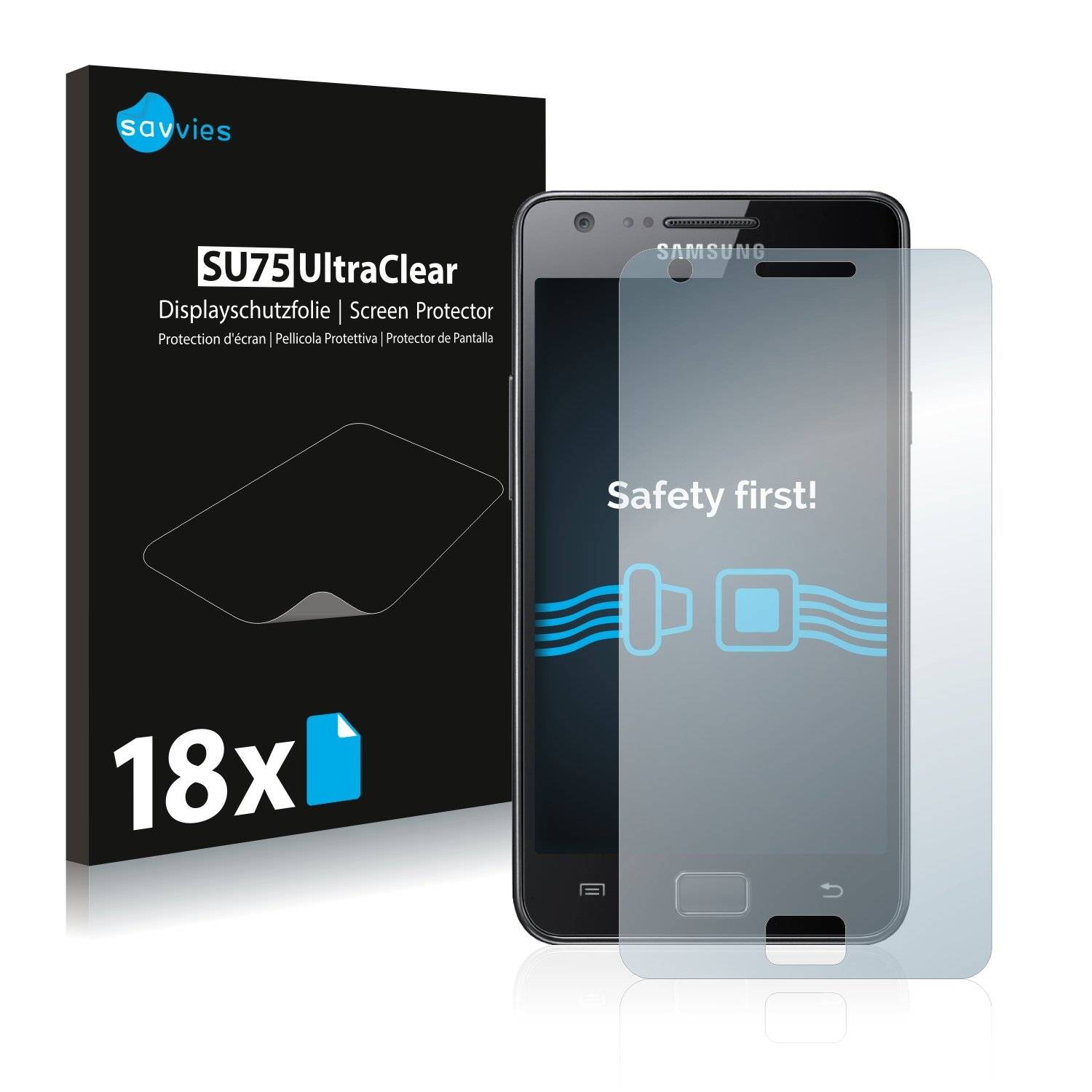 18x Savvies® SU75 Displayschutzfolie für Samsung Galaxy S2
