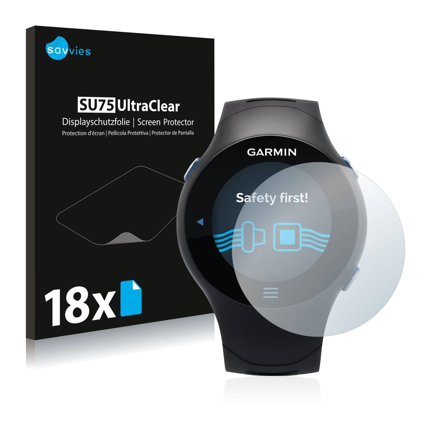 18x Savvies® SU75 Displayschutzfolie für Garmin Forerunner 610